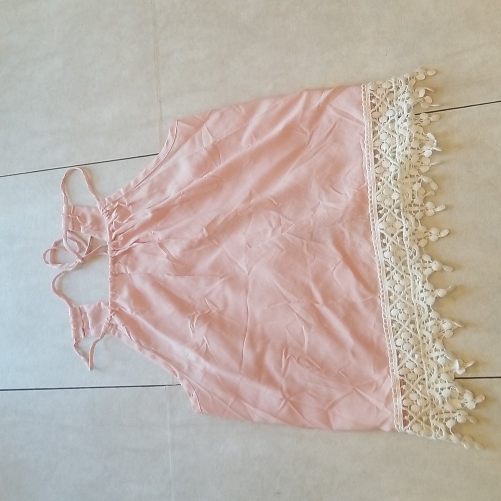Pale pink with white lace top